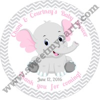 Pink and Grey Elephant Baby Shower stickers,thank you tags,(9ebb)